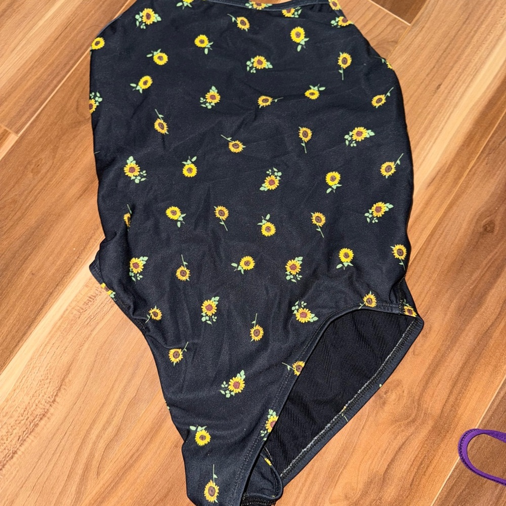 Jolyn Sperry Black Swimsuit with Sunflower Print